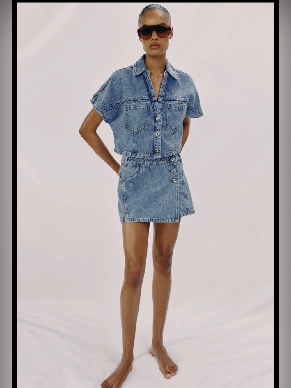 Zara Blue Denim Button-Front Mini Skirt